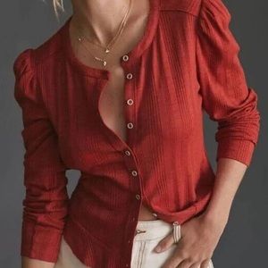 NWT Anthropologie Pilcro Puff Sleeved Red Button Front Top Cardigan - Size M